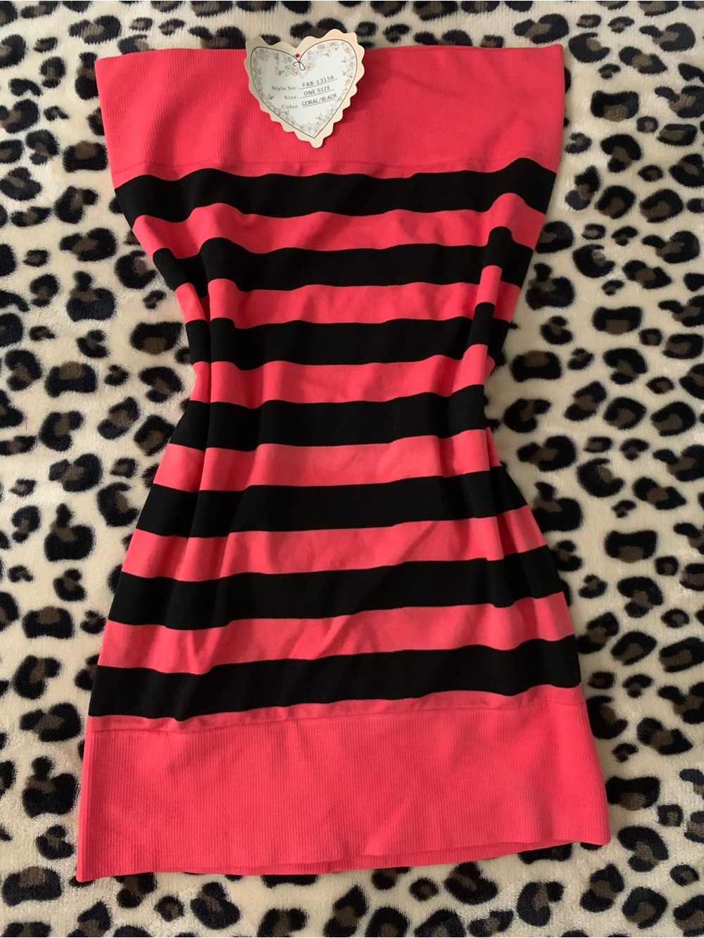 Coral Pink and Black Strapless Stripe Tube Top